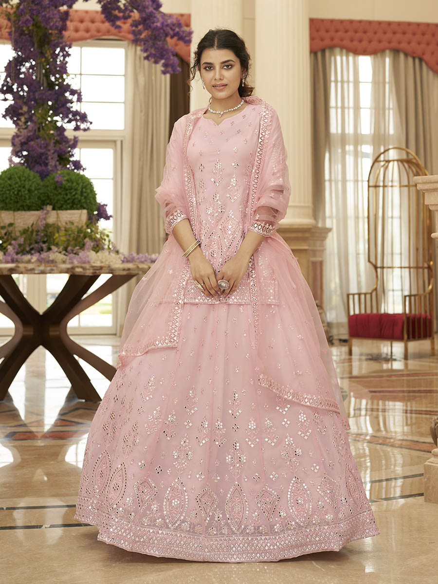 Myra Pink Georgette Embroidered Designer Lehenga - Distacart