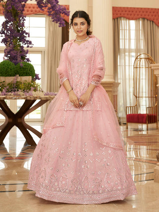 Myra Pink Georgette Embroidered Designer Lehenga - Distacart