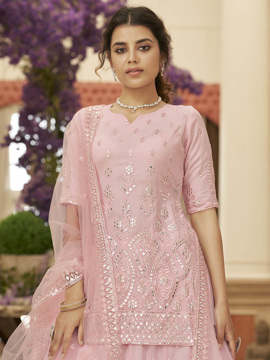 Myra Pink Georgette Embroidered Designer Lehenga - Distacart