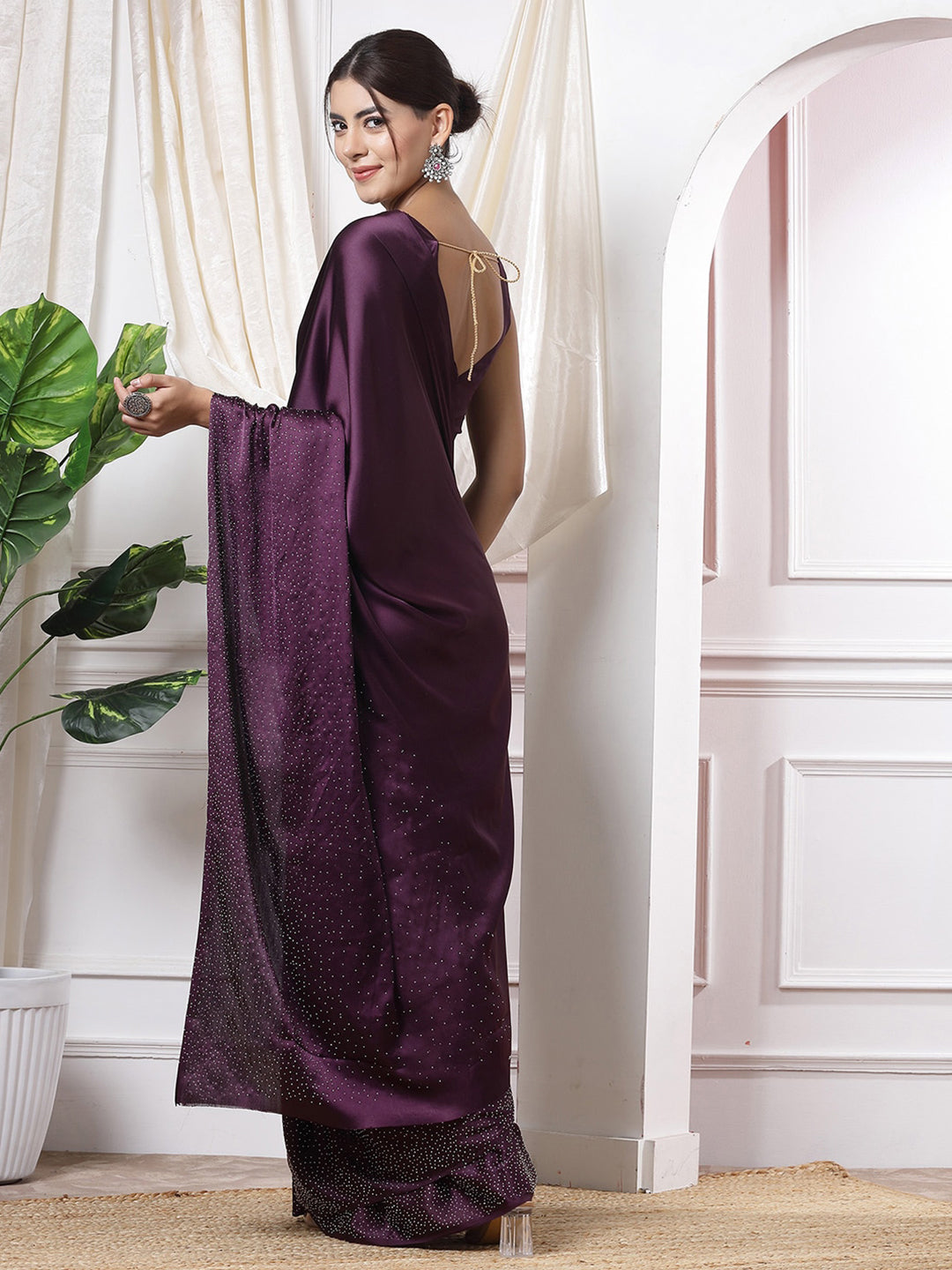 Mitera Purple Embellished Sequinned Saree - Distacart