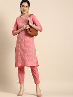Thumbnail for Sangria Women Thread Work Kurta With Trousers - Distacart