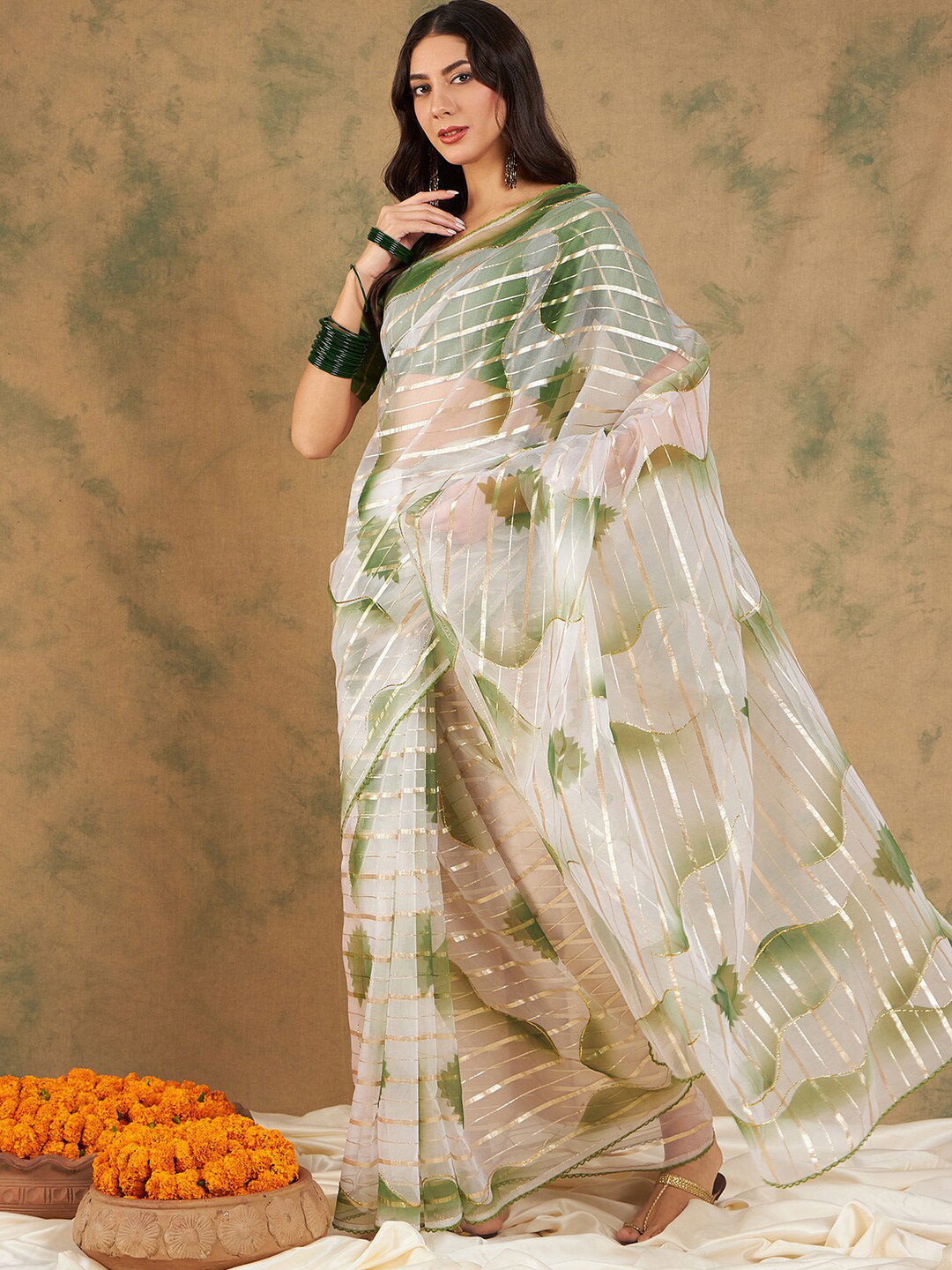 Sangria Woven Design Organza Sarees - Distacart
