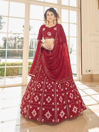 Myra Red Georgette Embroidered Designer Lehenga - Distacart