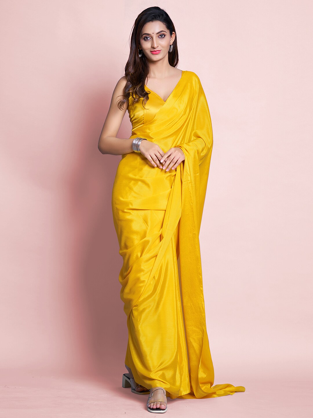 Mitera Yellow Pure Chiffon Saree - Distacart