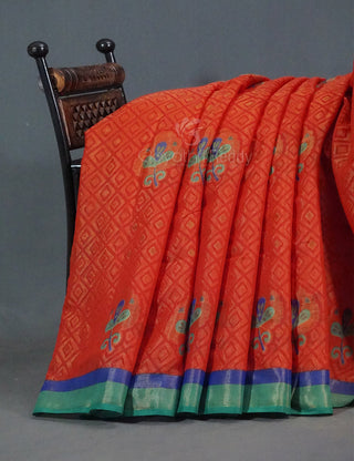 Orange Colour With Pista Green Blouse Cotton Brasso Saree By Gayathri Reddy Designer Studio - Distacart