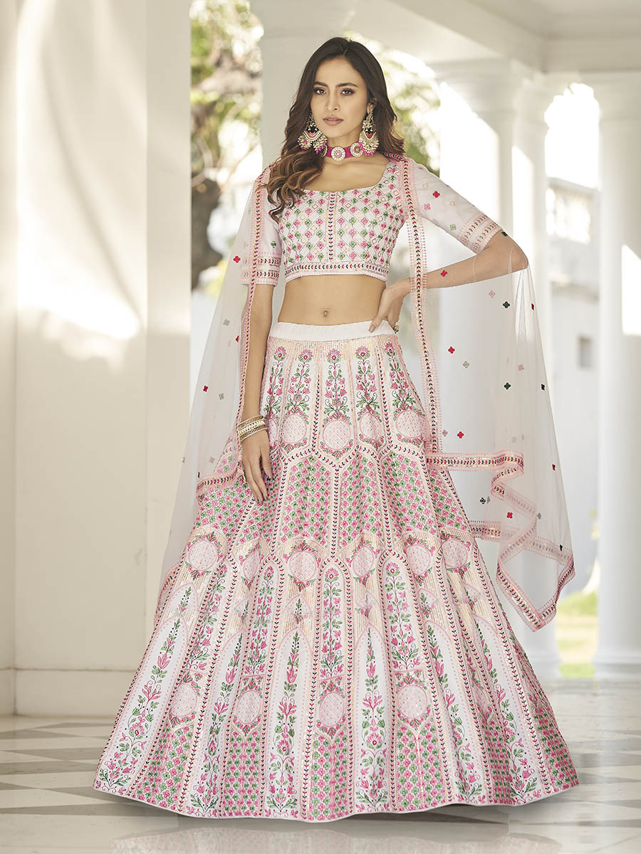 Myra White Heavy Embroidered Designer Lehenga - Distacart