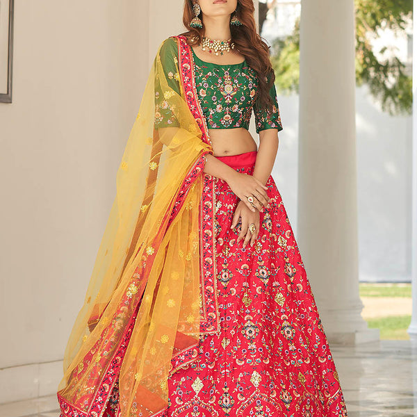 Myra Green and Yellow Heavy Embroidered Designer Lehenga - Distacart