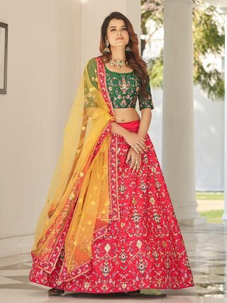Myra Green and Yellow Heavy Embroidered Designer Lehenga - Distacart