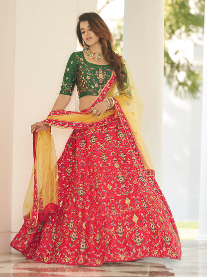 Myra Green and Yellow Heavy Embroidered Designer Lehenga - Distacart