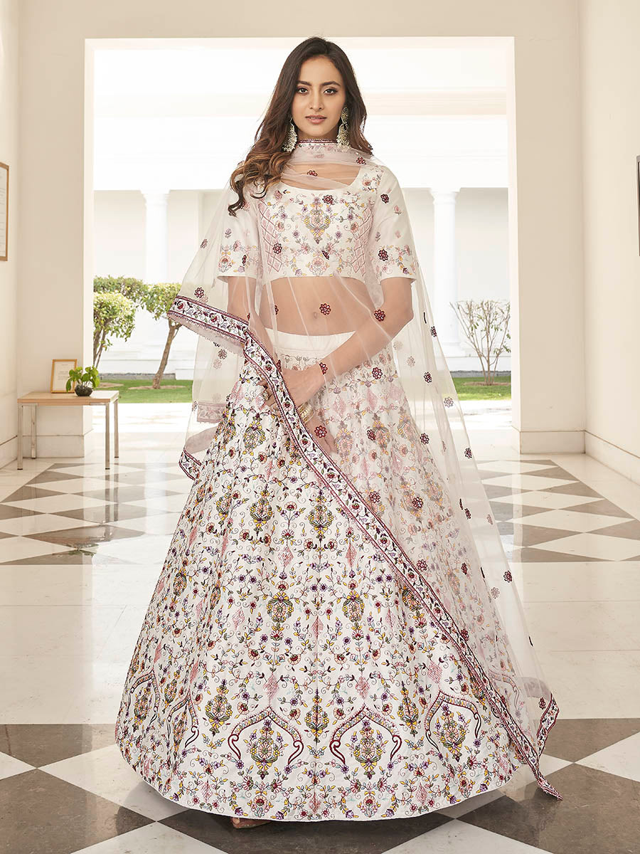 Myra White Heavy Embroidered Designer Lehenga - Distacart
