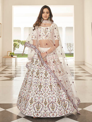 Myra White Heavy Embroidered Designer Lehenga - Distacart