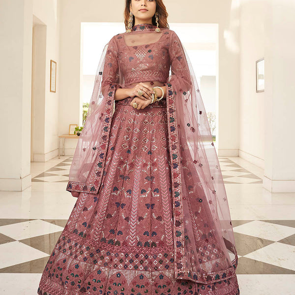 Myra Rust Orange Heavy Embroidered Designer Lehenga - Distacart