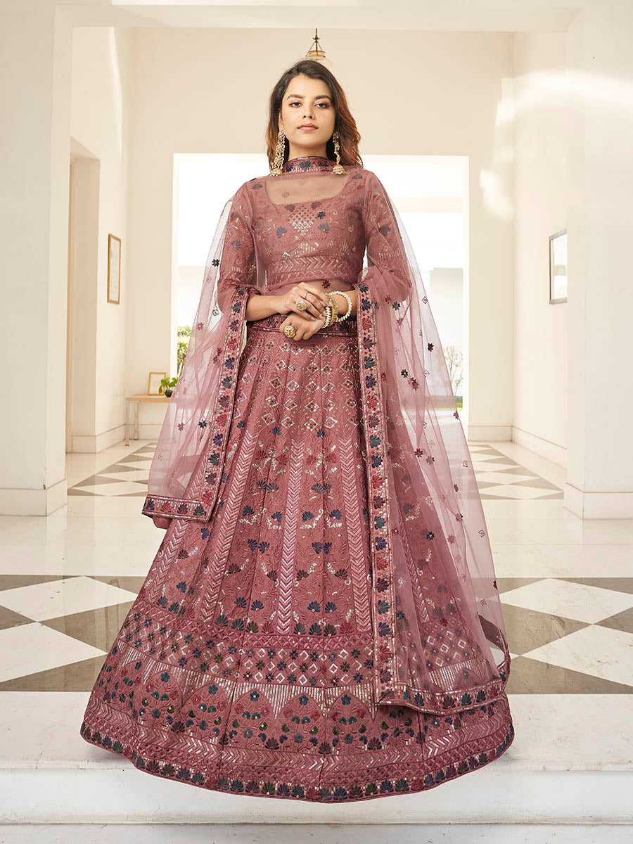 Myra Rust Orange Heavy Embroidered Designer Lehenga - Distacart