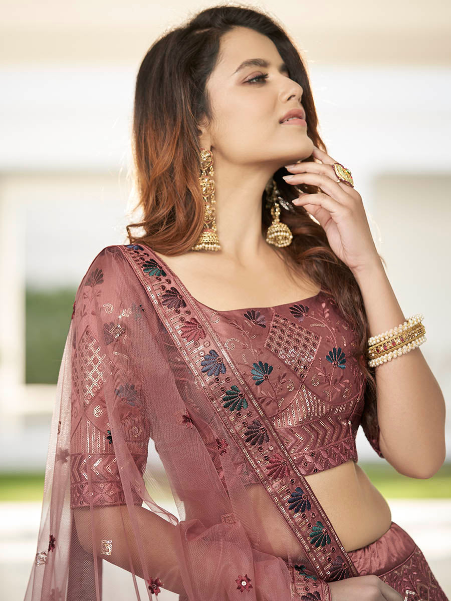 Myra Rust Orange Heavy Embroidered Designer Lehenga - Distacart