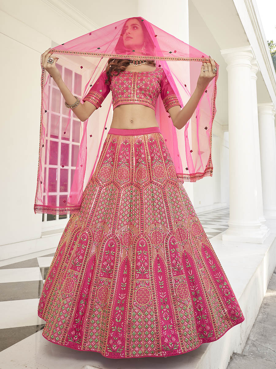 Myra Deep Pink Heavy Embroidered Designer Lehenga - Distacart