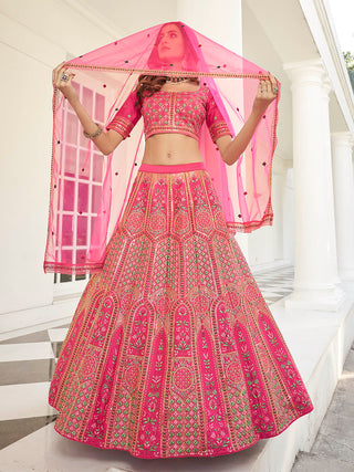 Myra Deep Pink Heavy Embroidered Designer Lehenga - Distacart