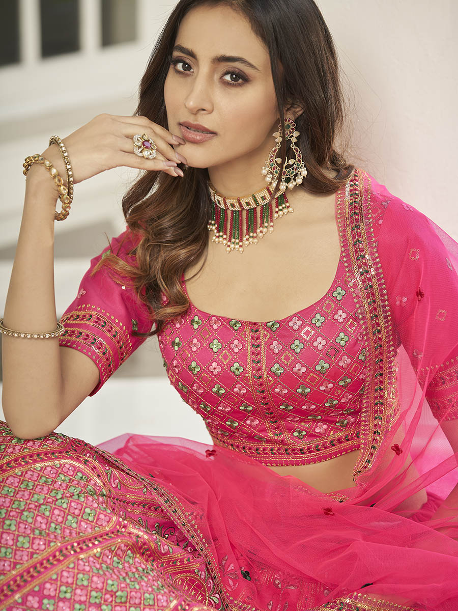 Myra Deep Pink Heavy Embroidered Designer Lehenga - Distacart