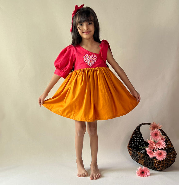 ArthLife Raspberry Pink And Orange Partywear Dress - Distacart