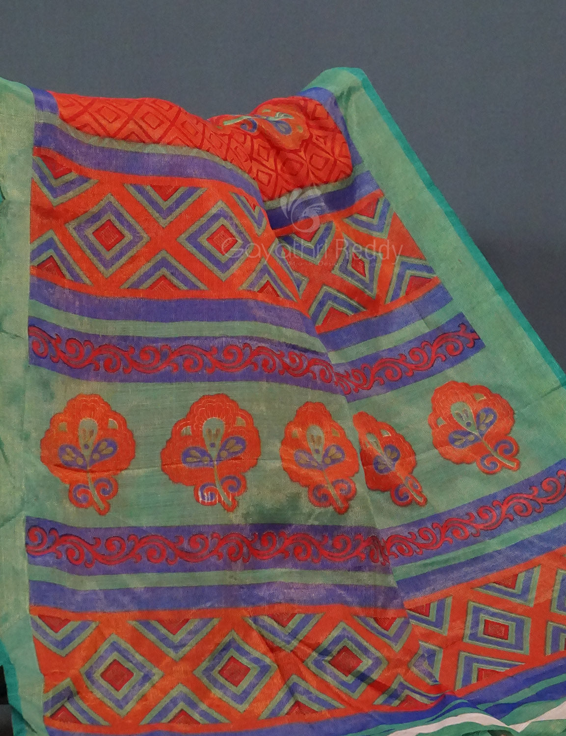 Orange Colour With Pista Green Blouse Cotton Brasso Saree By Gayathri Reddy Designer Studio - Distacart