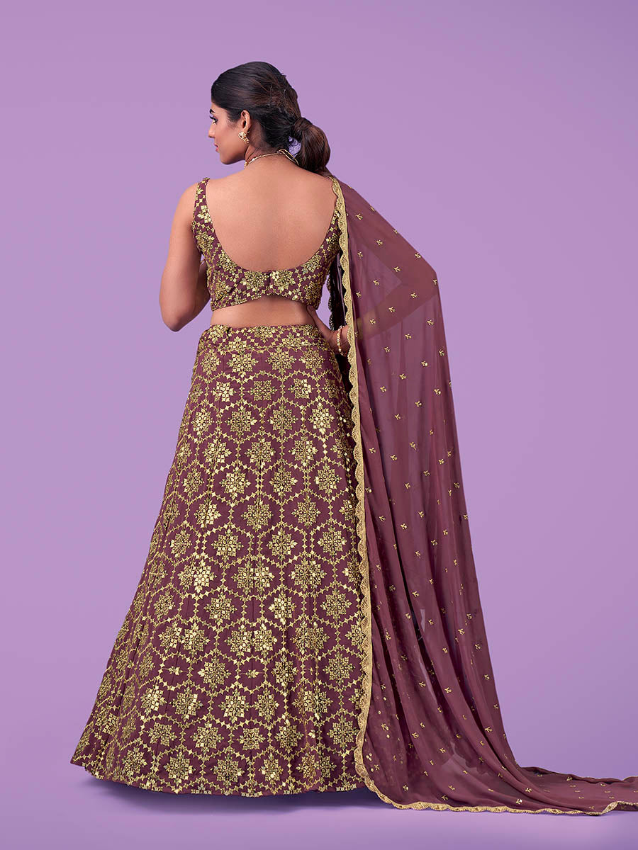 Myra Lilac Georgette Embroidered Designer Lehenga - Distacart