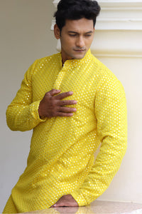 Thumbnail for Ziba Yellow Designer Men's kurta by Hilo Designs - Distacart