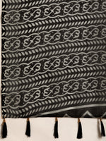 Thumbnail for Sangria Black Printed Pure Linen Saree - Distacart