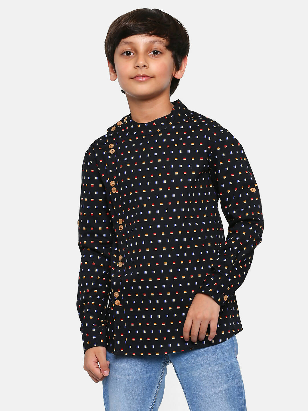 Manet Ethnic Full Sleeves Multi Clour Shirt - Black - Distacart