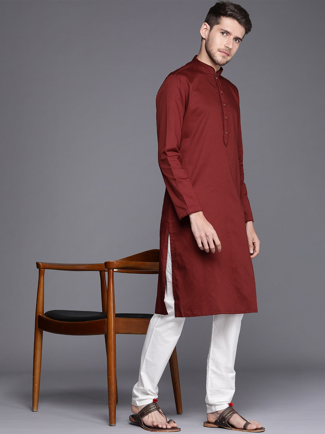 Manyavar Men Maroon Pure Cotton Kurta with Pyjamas - Distacart