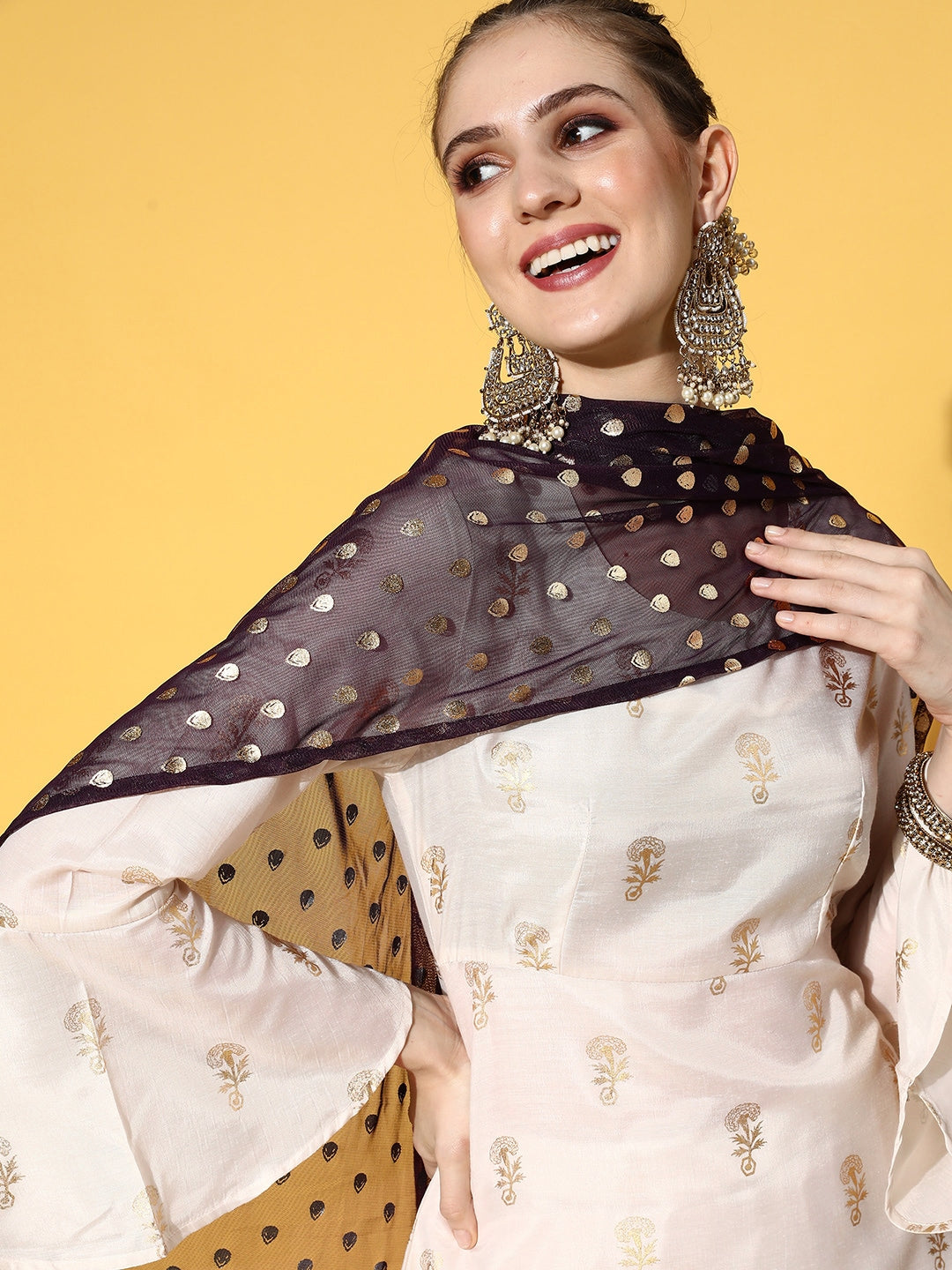 HERE&NOW Women Ethnic Motifs Polyester Print Parade Kurta Set - Distacart