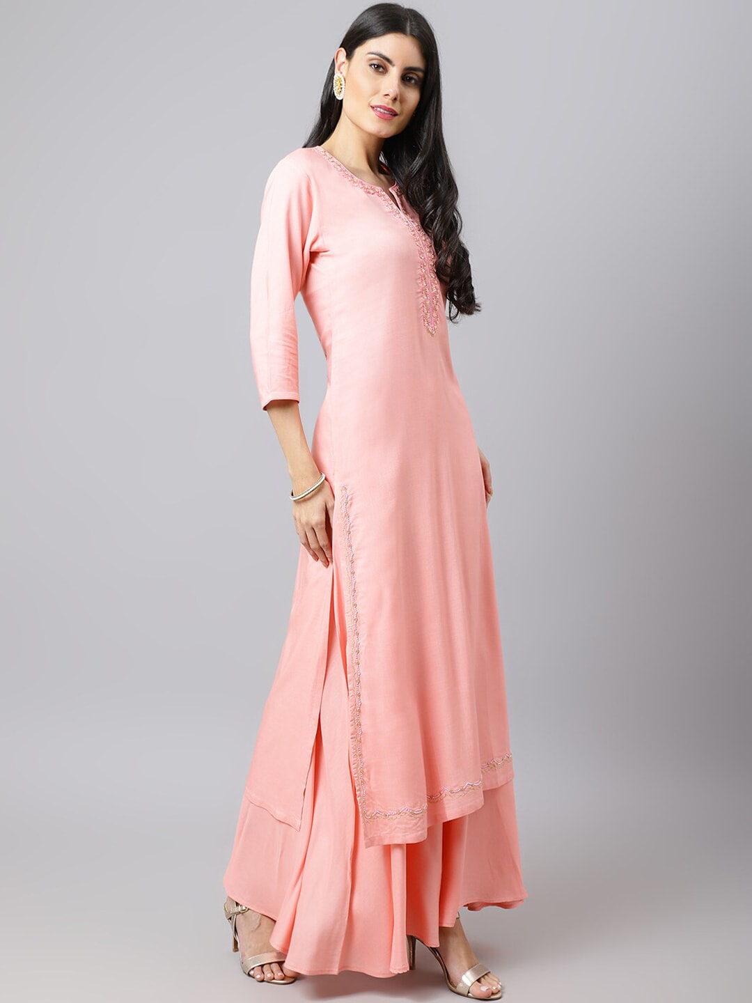 Khushal K Yoke Design Mirror Work Kurta with Palazzos & Dupatta - Distacart