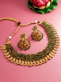 Thumbnail for Aadita Gold-Plated Green Pearls Beaded Choker Jewellery Set - Distacart