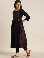 Thumbnail for Sangria Women Black Printed Empire Pure Cotton Kurta with Trousers - Distacart