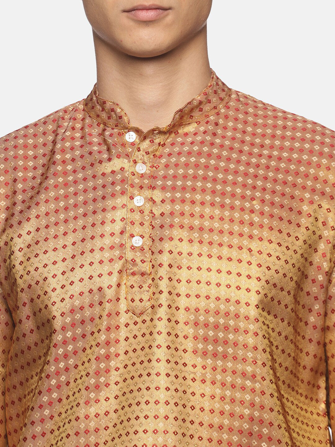 Sethukrishna Men Art Silk Golden & Red Kurta with Dhoti Pants - Distacart