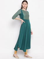 Thumbnail for Janasya Teal Ethnic Motifs Yoke Design Crepe Anarkali Kurta - Distacart