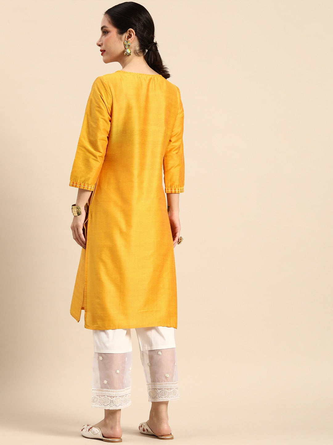 Sangria Women Geometric Embroidered Mirror Work Kurta - Distacart