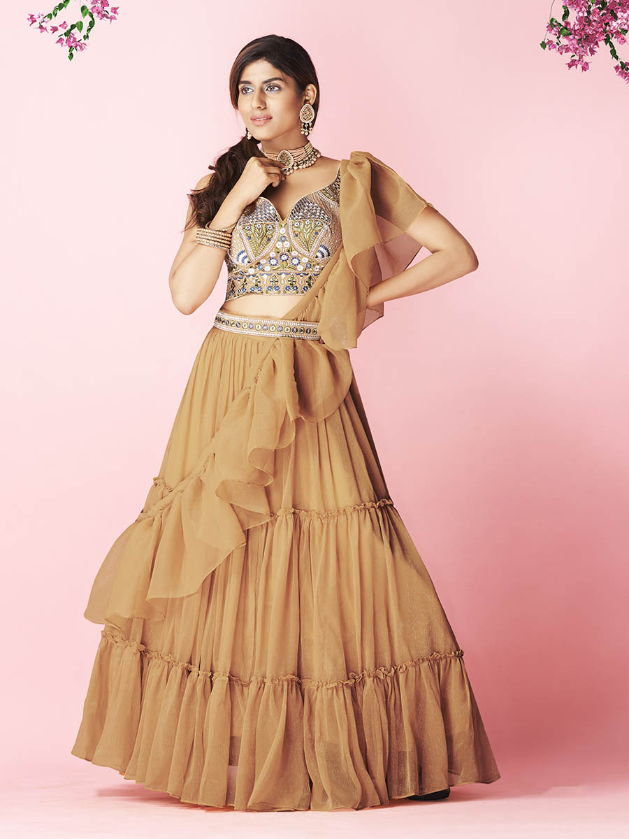 Myra Orange Art Silk Designer Lehenga - Distacart