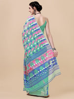 Thumbnail for Kalini Green & Blue Floral Silk Cotton Jamdani Saree - Distacart
