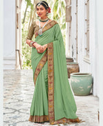 Thumbnail for Green Vichitra Solid Saree With Unstitched Blouse Piece - Juhi - Distacart