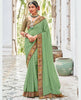 Green Vichitra Solid Saree With Unstitched Blouse Piece - Juhi - Distacart