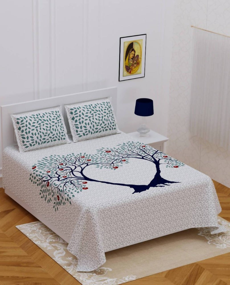Vamika Printed Beautiful Cotton White Bedsheet With Pillow Covers