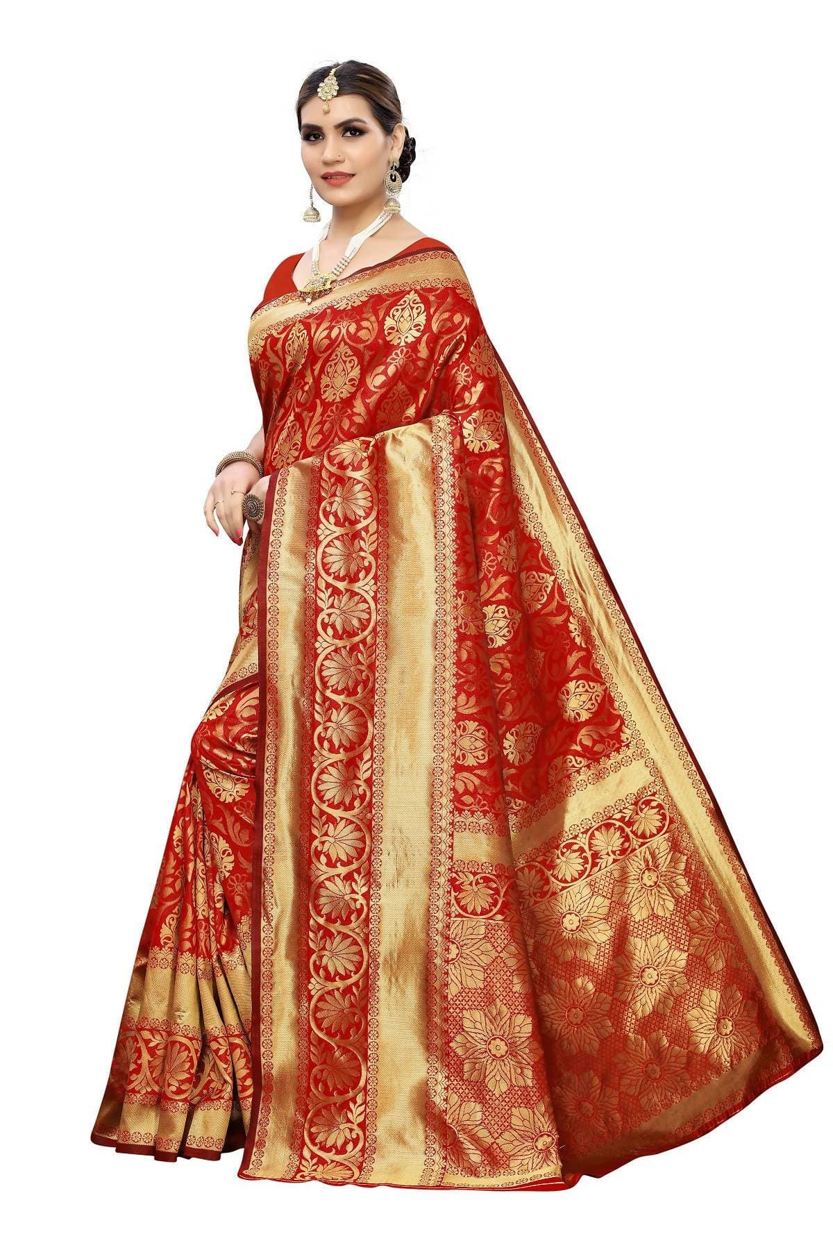 Vamika Banarasi Jaquard Red Weaving Saree