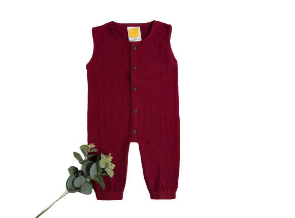 Sunshine Baby Cute Organic Muslin Cotton Sleeveless Full Length Rompers For Babies - Maroon - Distacart
