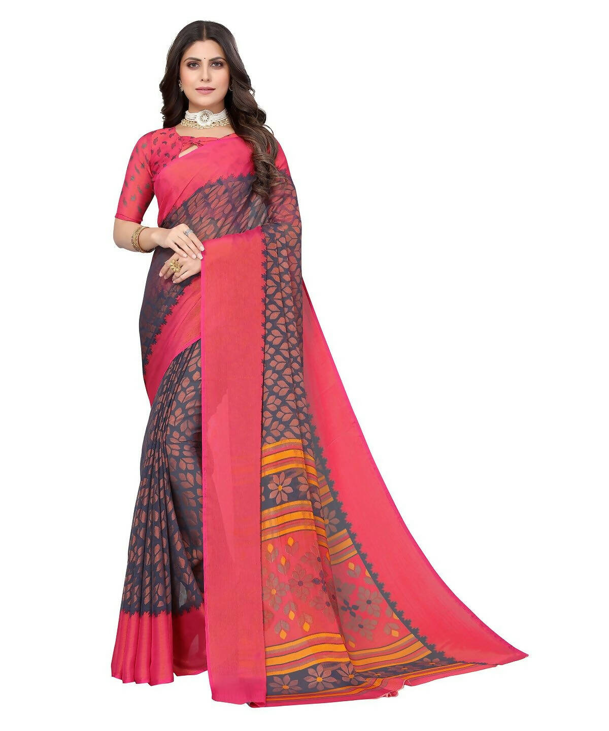 Vamika Grey Chiffon Brasso Bollywood Style Woven Saree (ALIZA GREY) - Distacart