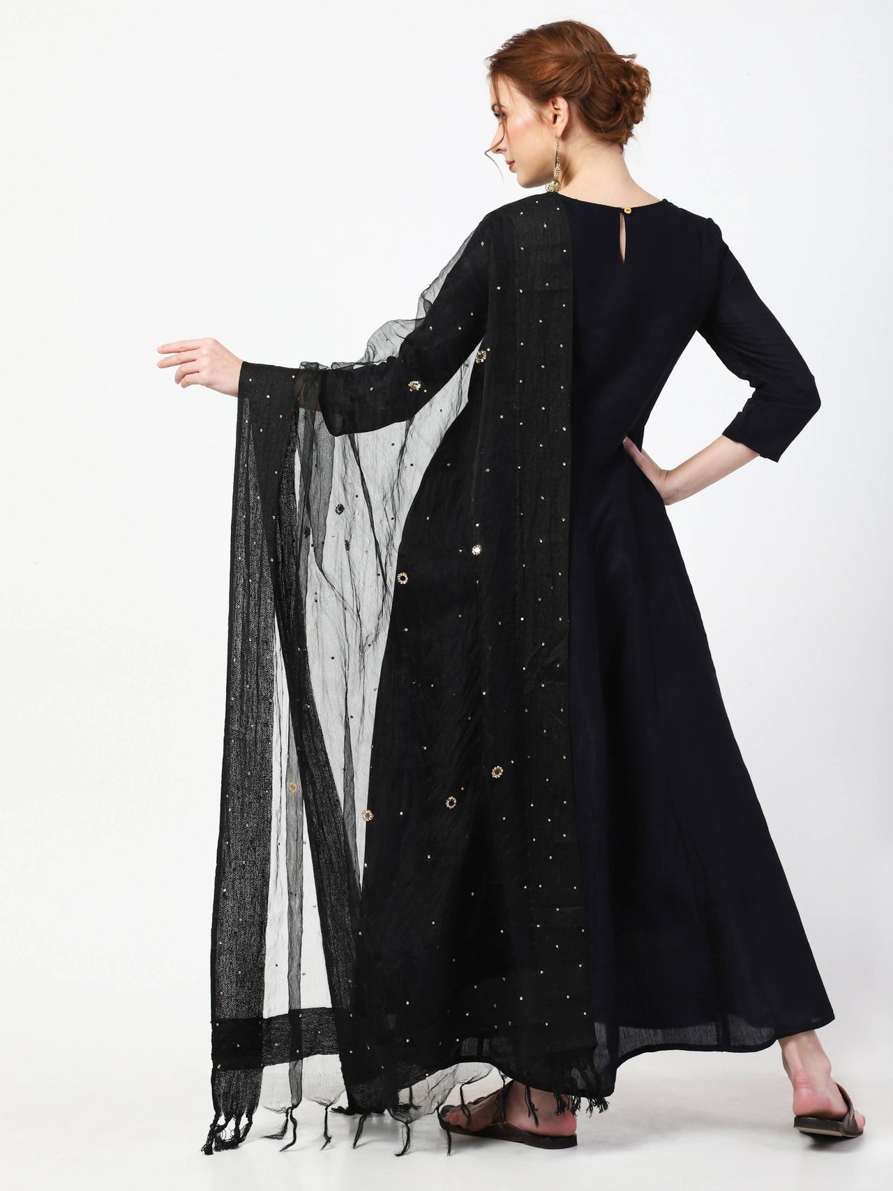 Cheera Embellished Party Wear Anarkali Dress with Dupatta - Black - Distacart
