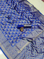 Thumbnail for DEIANA'S Beautiful Golden Jari with New Design Soft Lichi Silk Saree - Blue - Distacart