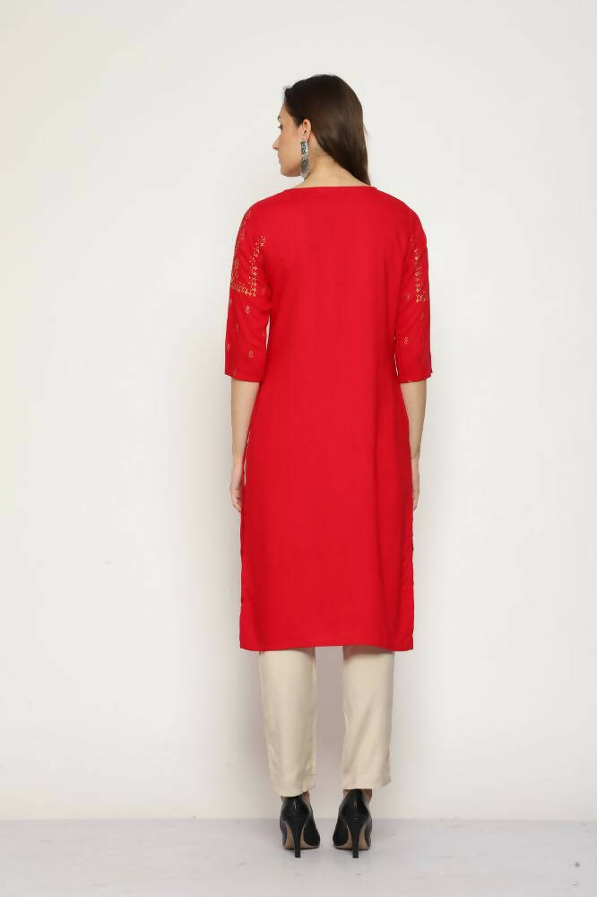 Maai Rayon Hand Printed Kurta Red - Distacart