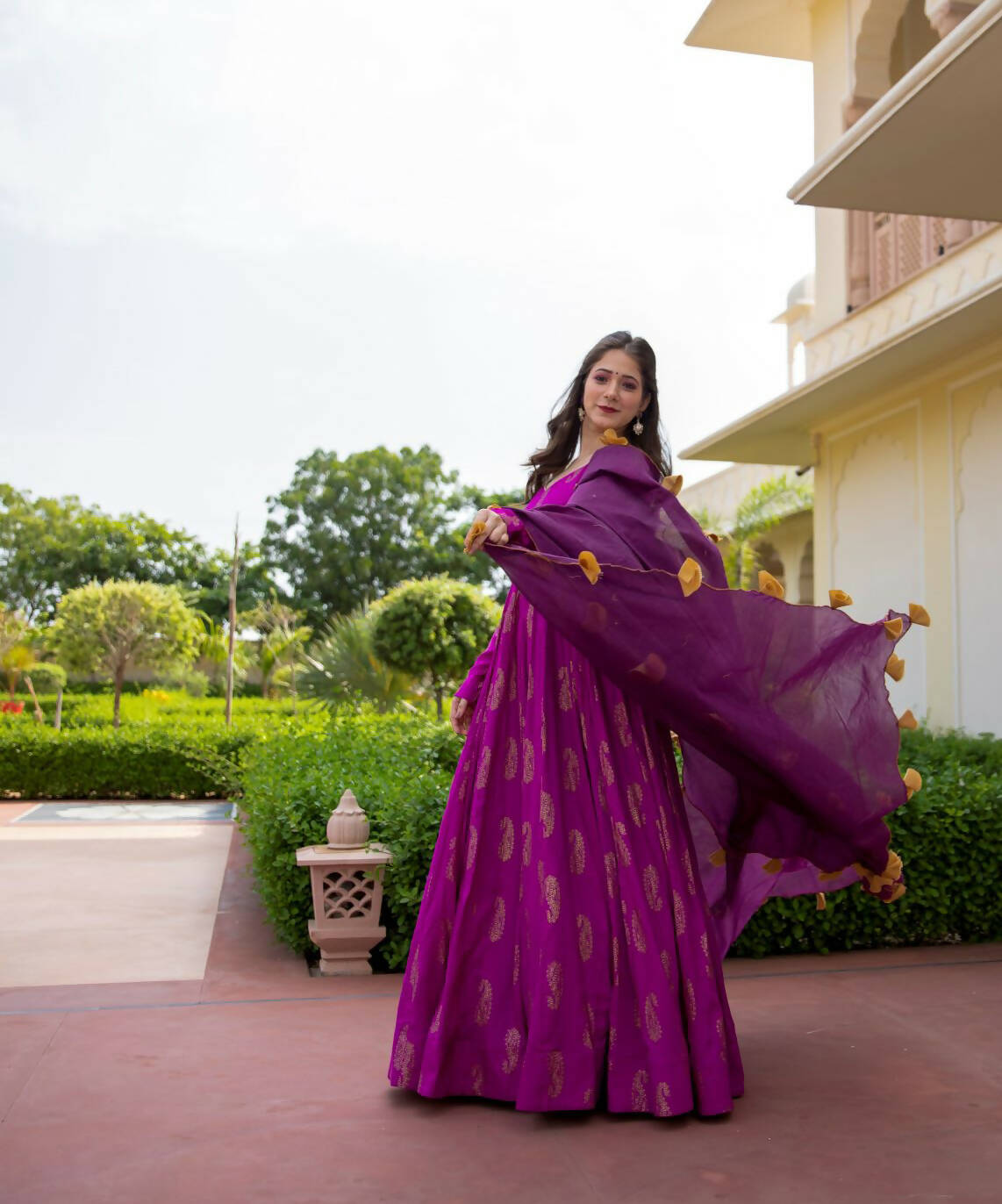 Purple Pure Reyon Gold Foil Work Stitched Suit With Dupatta - Anbazaar - Distacart