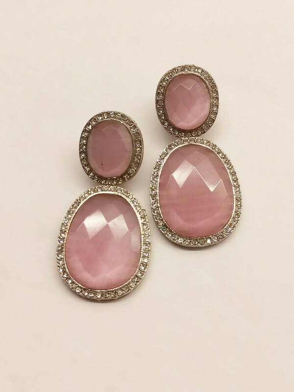 Smart Dangler With Rhino Stone Border Beige Earrings For Women and Girls By House of Ree - Distacart