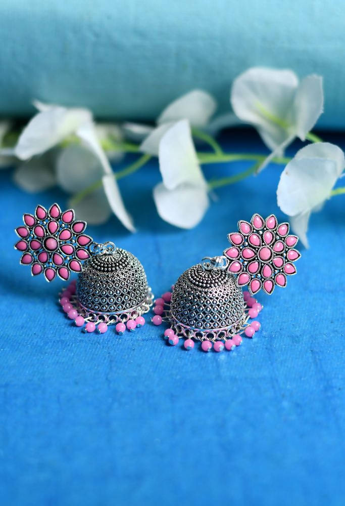 Tehzeeb Creations Silver Colour Earrings With Pink Pearl