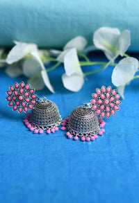 Thumbnail for Tehzeeb Creations Silver Colour Earrings With Pink Pearl